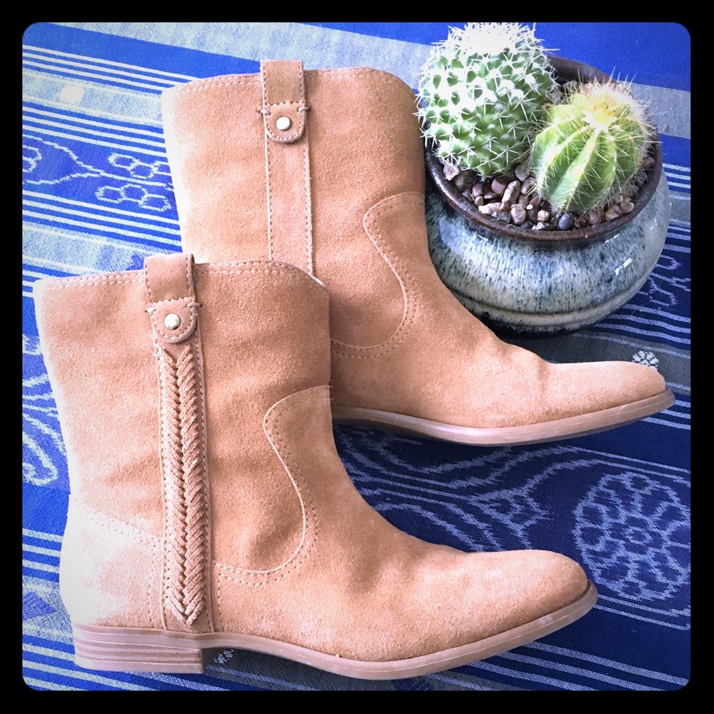 Suede Ankle Booties with Braid Side Detail